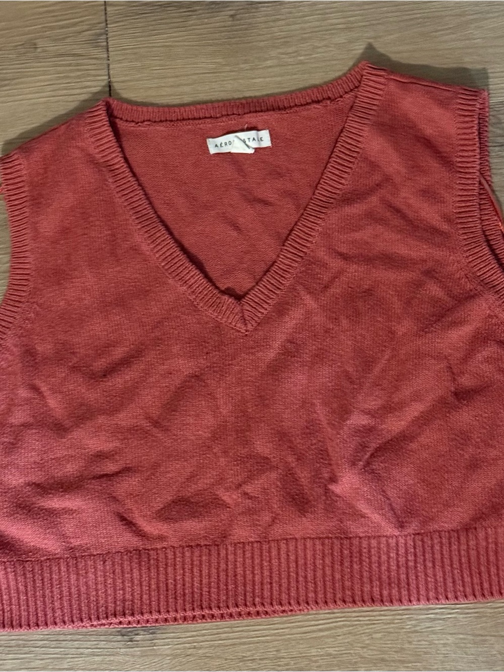 Aeropostale Women's V-Neck Sweater Vest in Rust Red